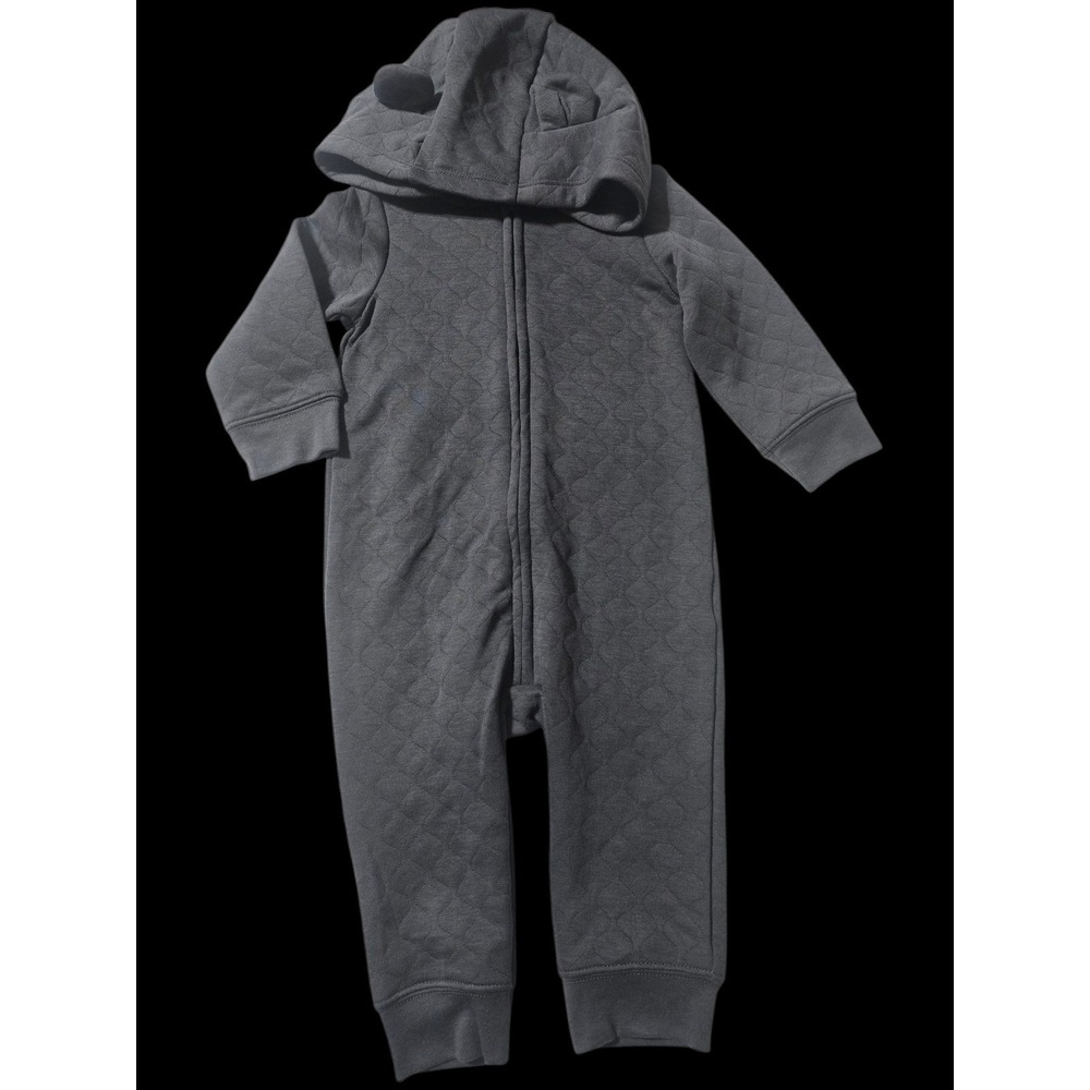 Carter's 6-9M baby boy Quilted Grey Hooded One-Piece Romper Full Zip‎ Jumpsuit